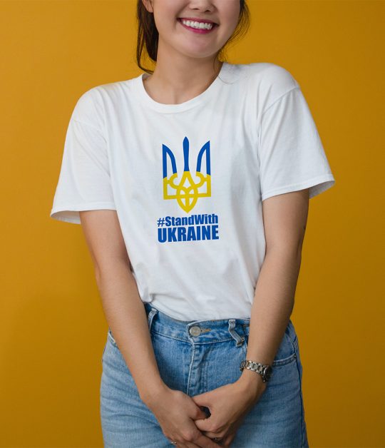 Stand With Ukraine T-Shirt – White with Tryzub